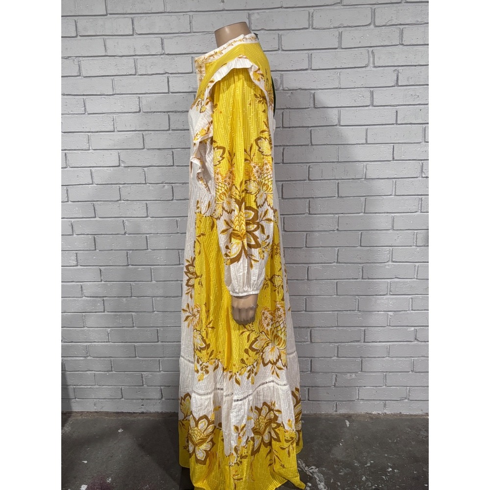 Farm Rio Aura Floral Maxi Dress Yellow Cream Ruffle Button Front Boho XL NEW - Picture 12 of 16